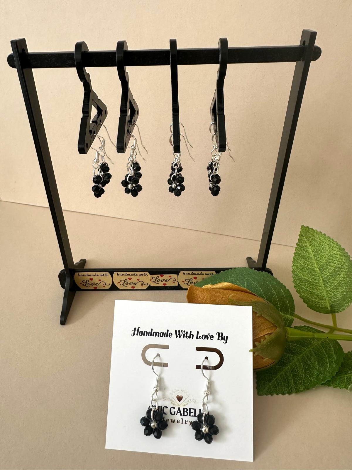 Handmade flower blossom silver earrings with glass beads and sterling silver hooks