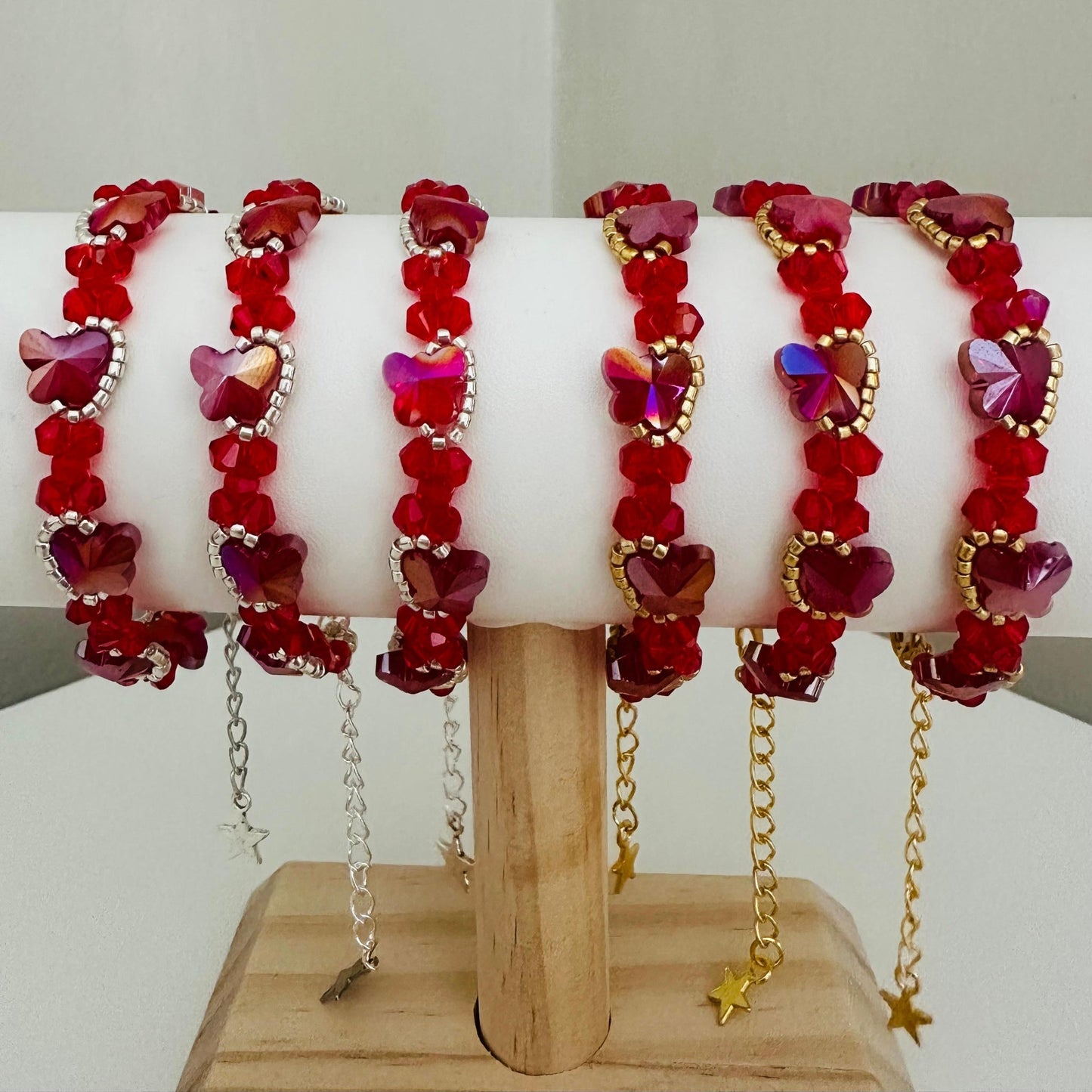 RED BUTTERFLY SPARKLE Handmade Bracelet - Gold or Silver Options