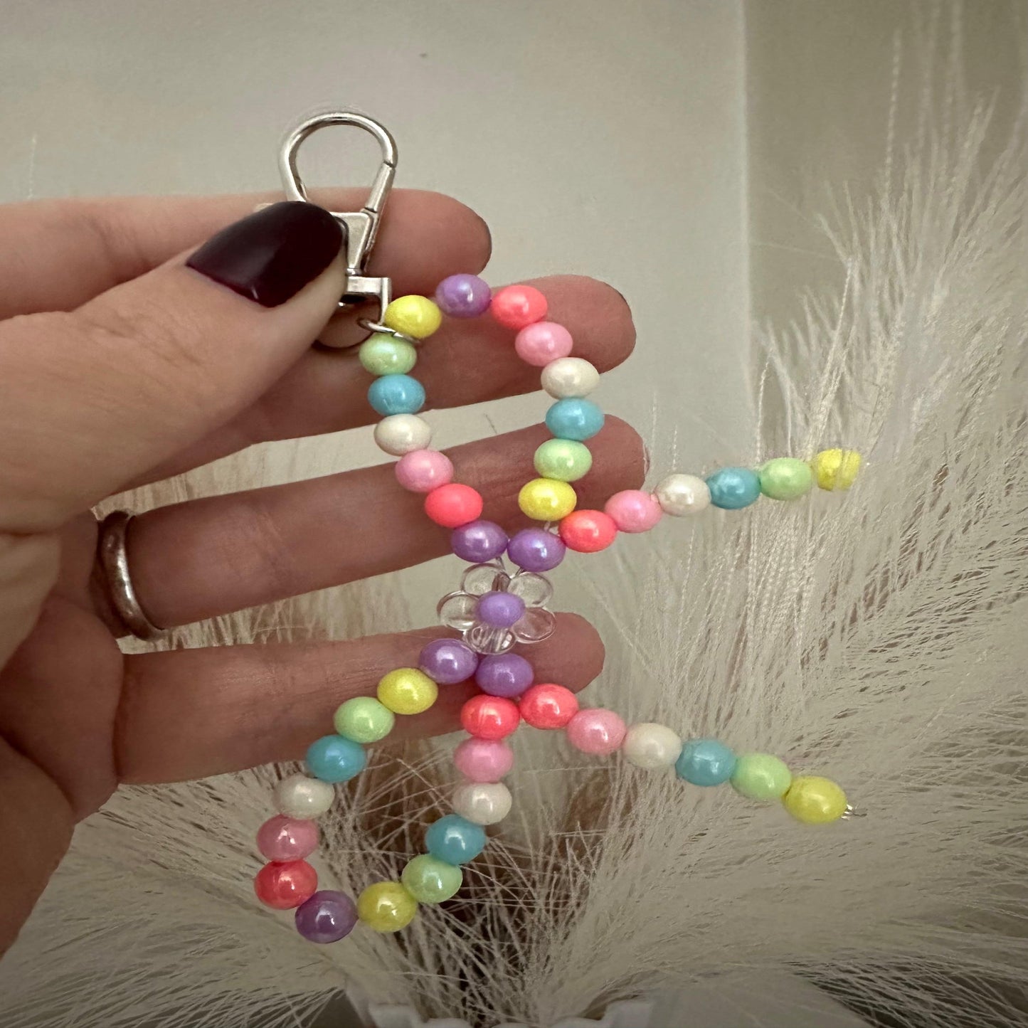 Handmade MULTI-COLORED BOW Silver Keychain 