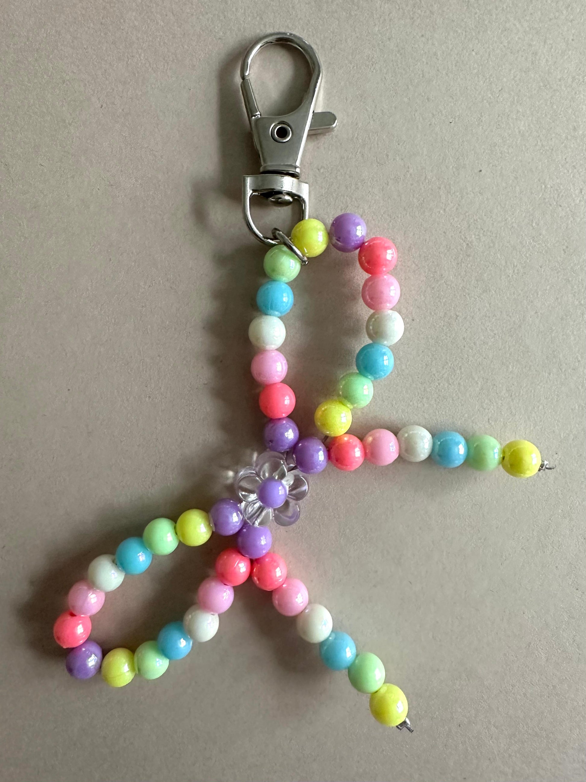 Handmade MULTI-COLORED BOW Silver Keychain 