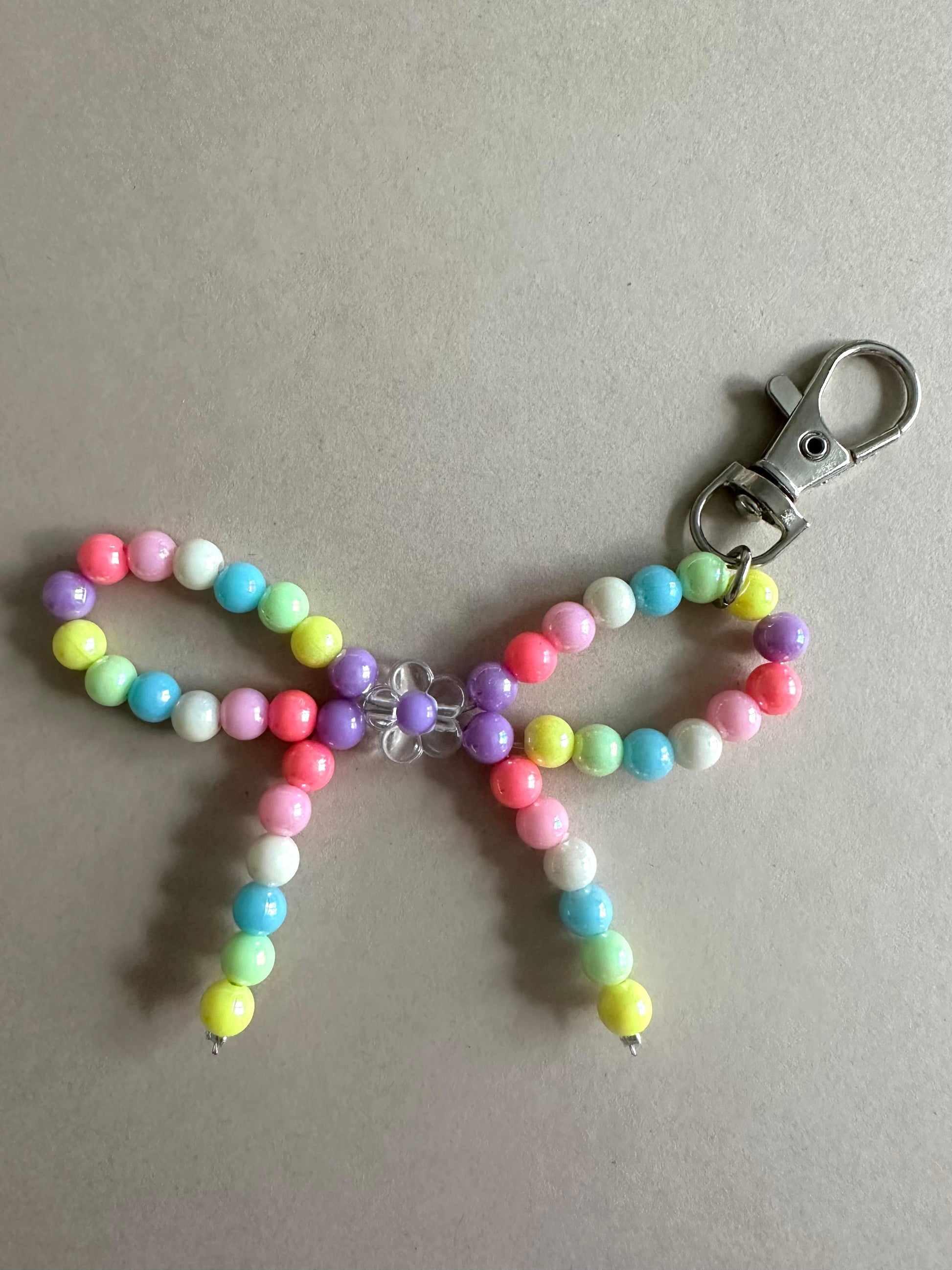 Handmade MULTI-COLORED BOW Silver Keychain 