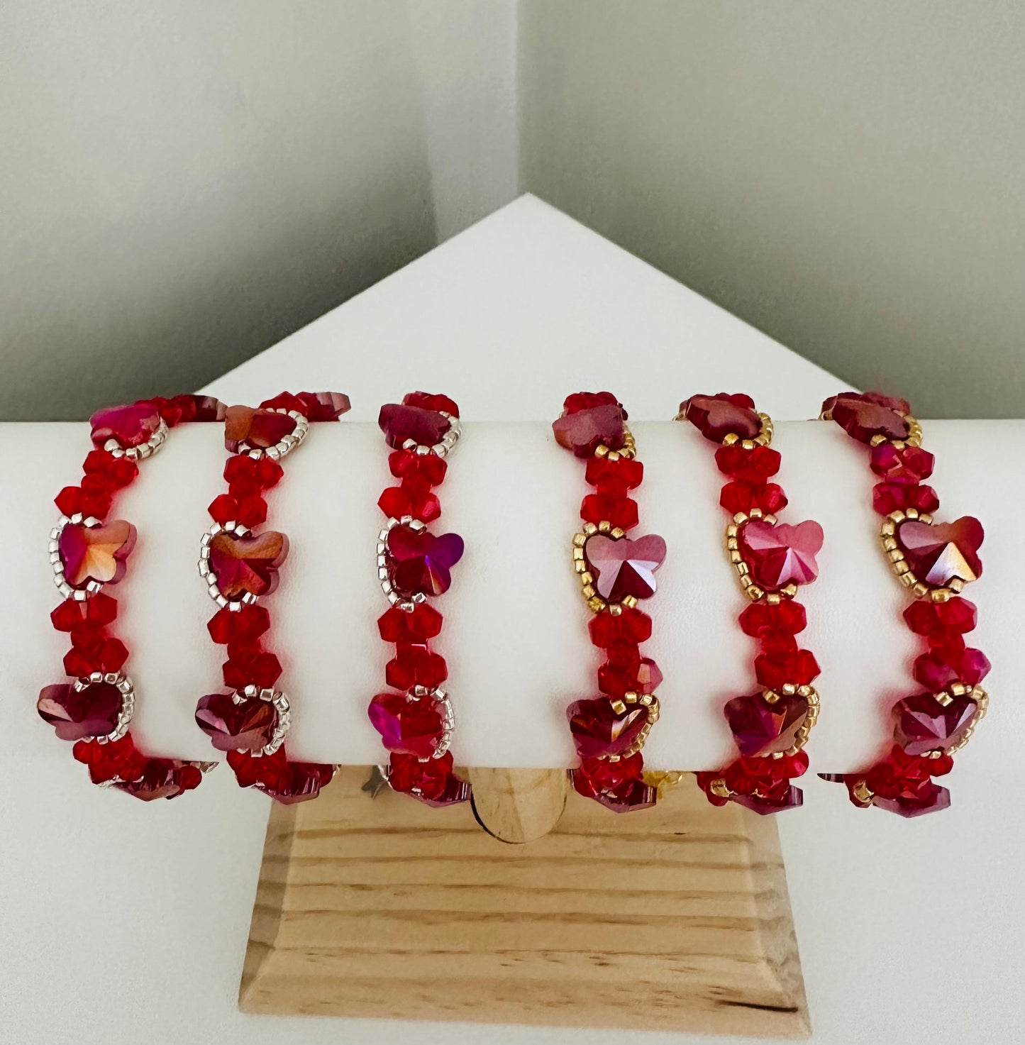 RED BUTTERFLY SPARKLE Handmade Bracelet - Gold or Silver Options