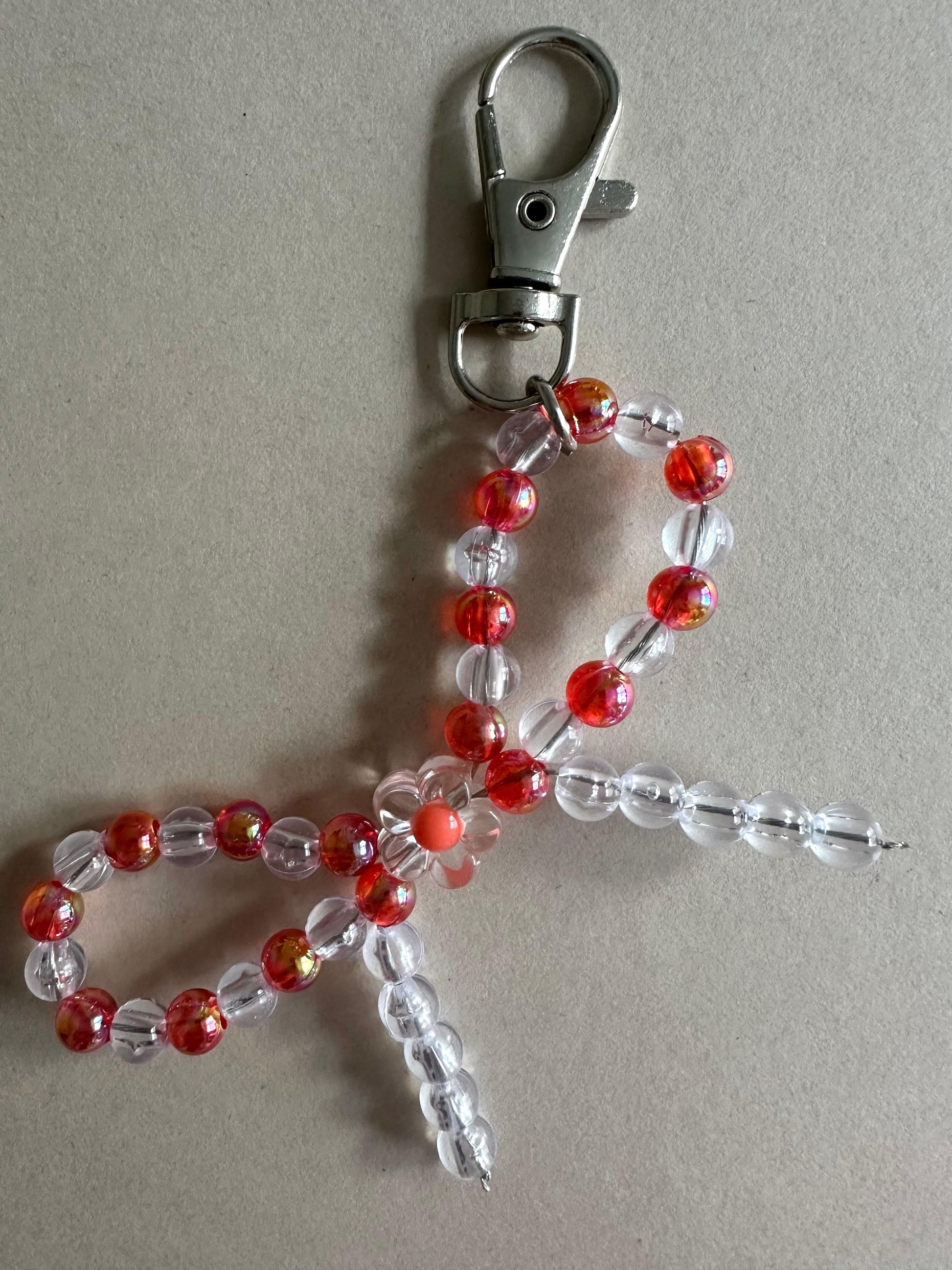 Handmade Transparent Reddish - Orange BOW Silver Keychain