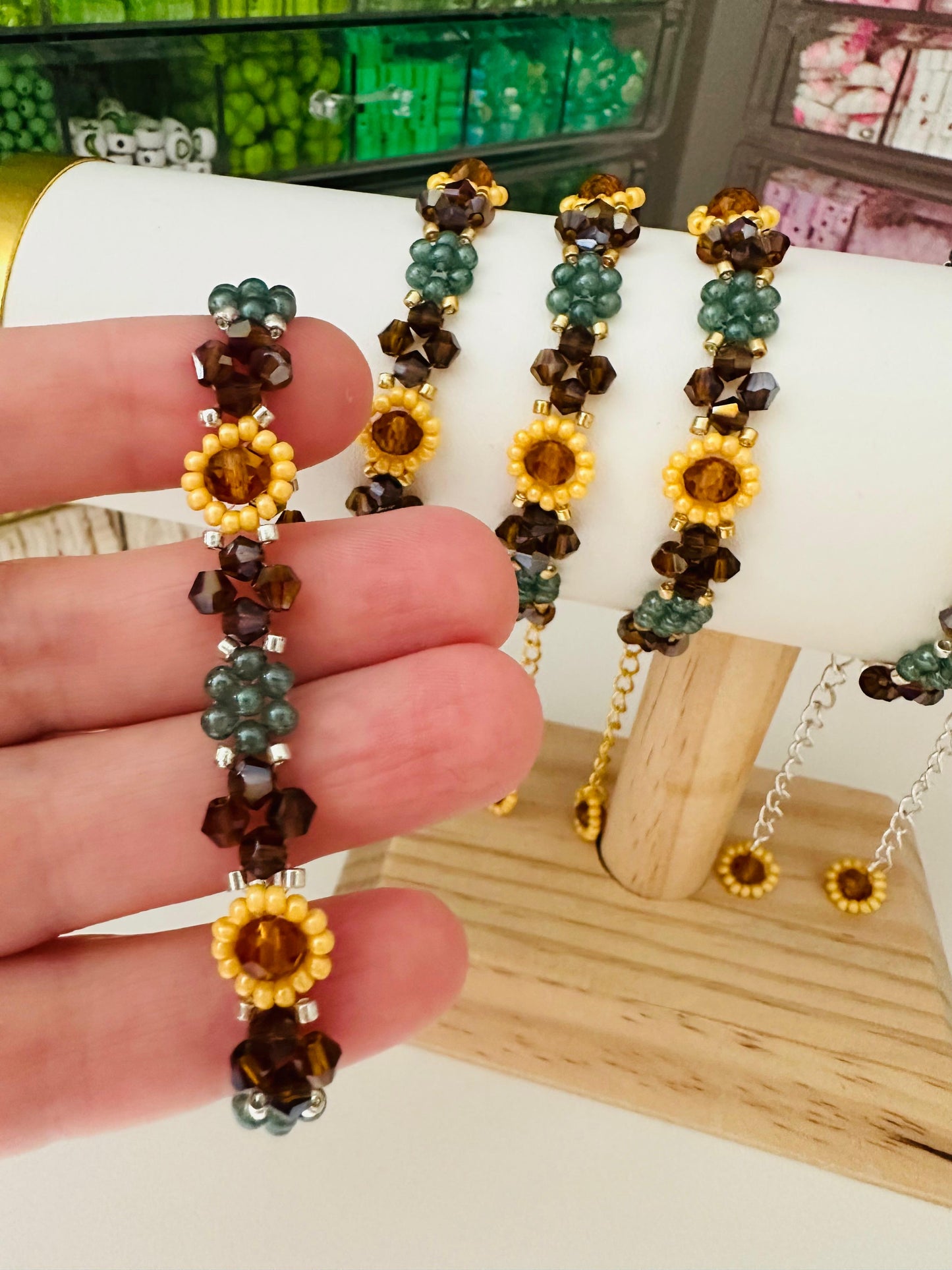 AUTUMN SUNFLOWER Handmade Bracelet - Gold or Silver Options