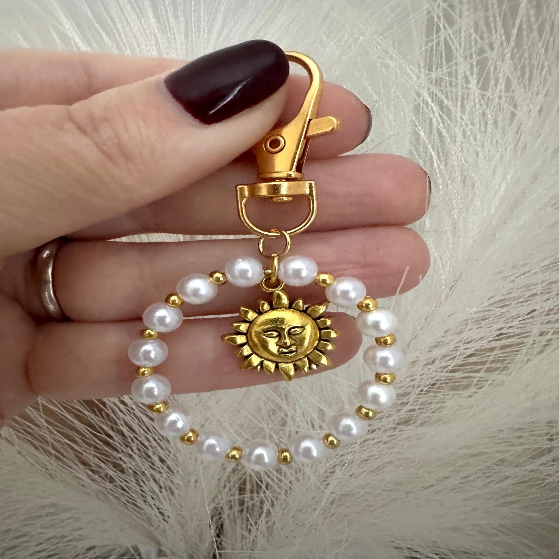  Handmade SUN PEARL Golden Keychain