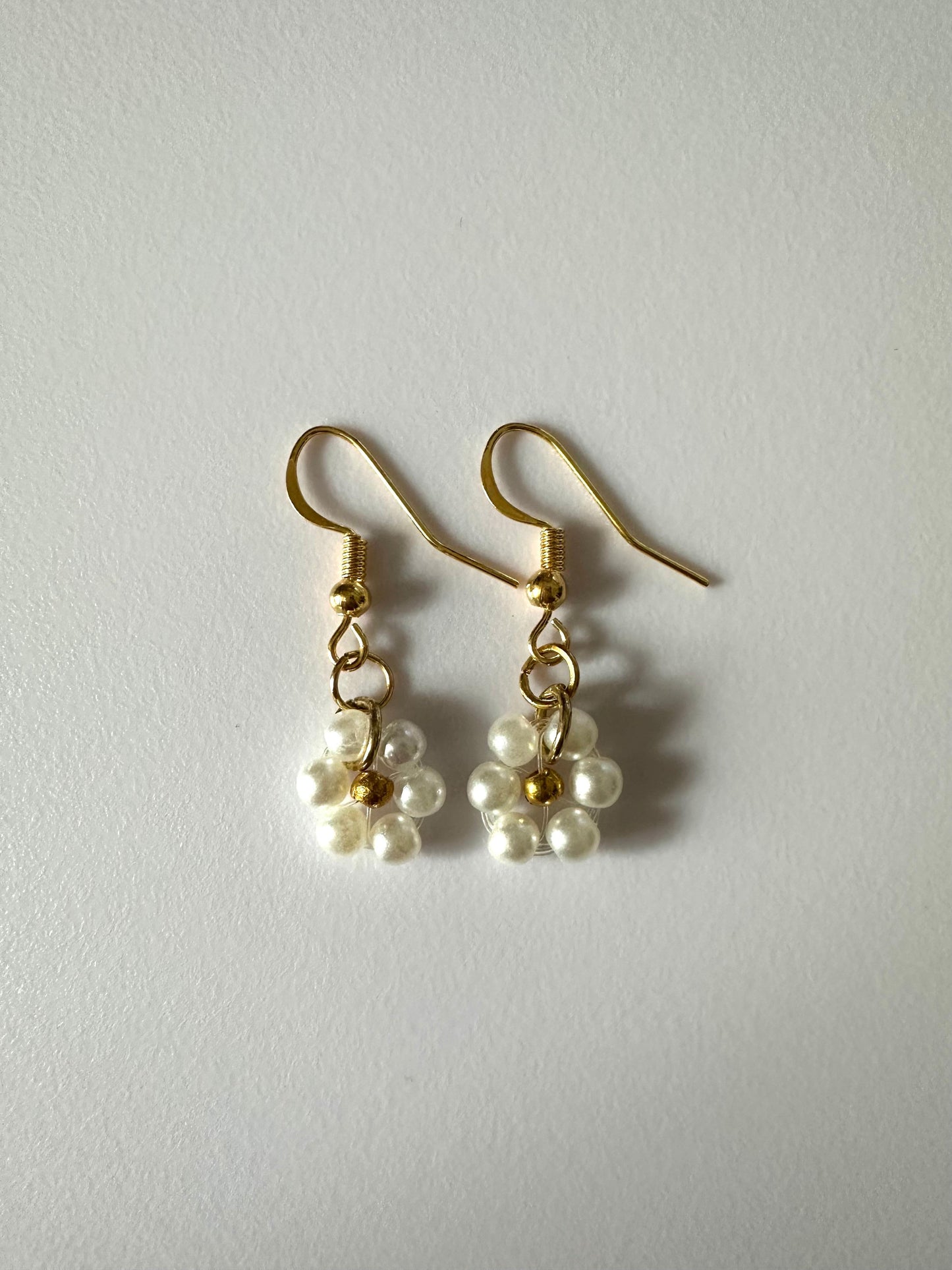 WHITE PEARL PETAL Golden Earrings