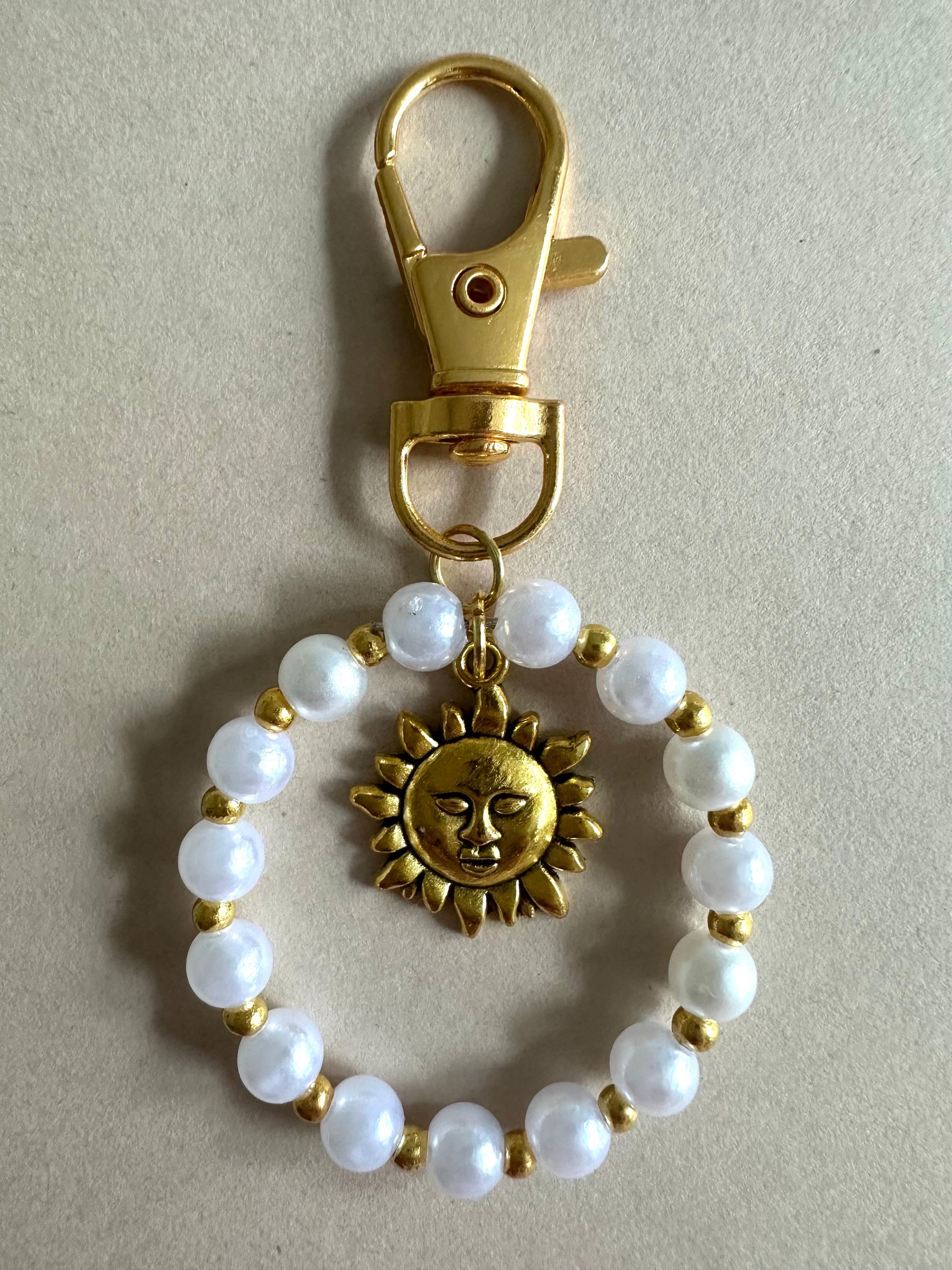  Handmade SUN PEARL Golden Keychain