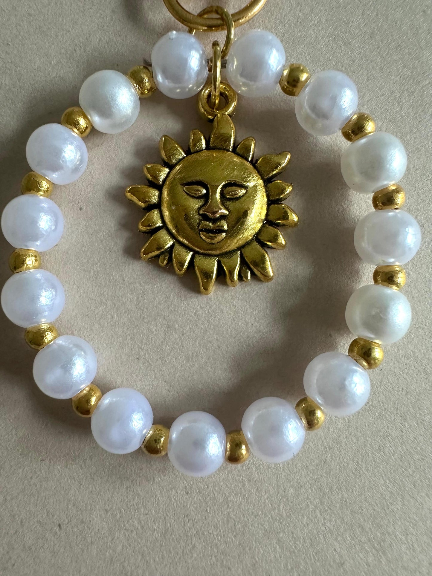  Handmade SUN PEARL Golden Keychain