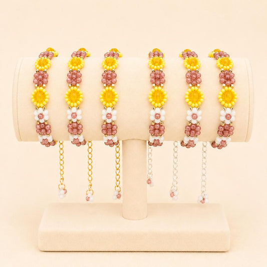 SUNLIGHT BLOSSOM handmade bracelet with gold or silver beads and adjustable chain