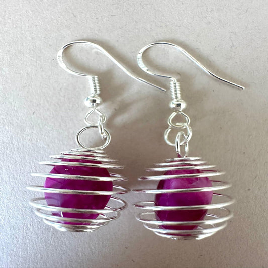 SPIRALED FUCHSIA PASSION Silver Earrings 