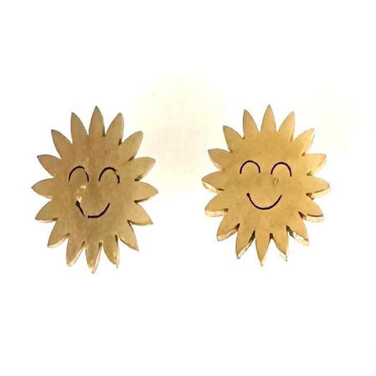 SUNFLOWER SMILE Golden Stainless Steel Stud Earrings