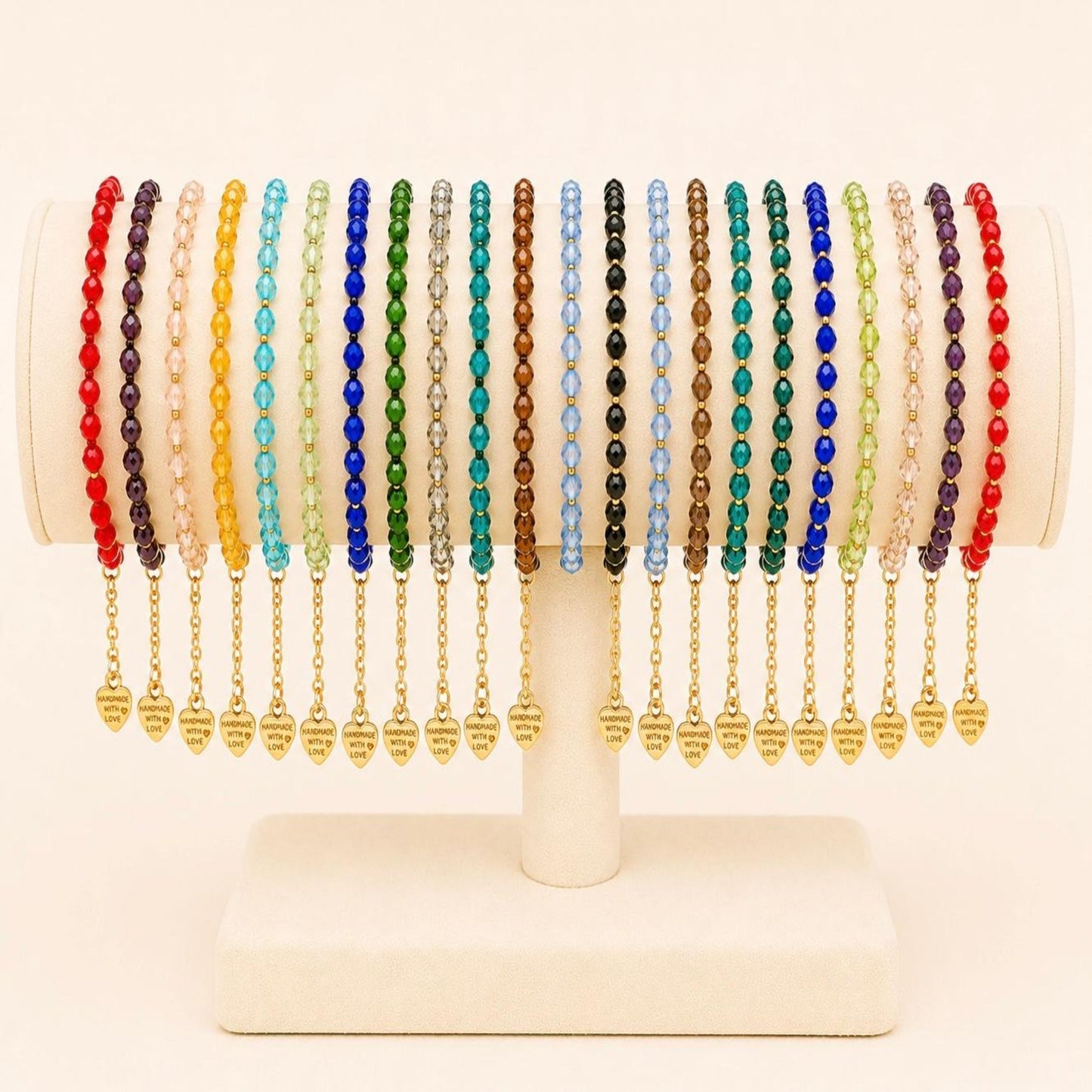 Colorful handmade bracelet with gold glass beads and 18K gold-plated clasp