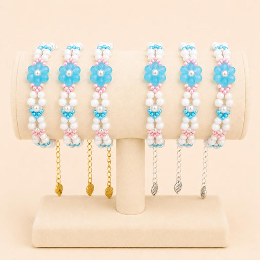Handmade PASTEL BLOOM bracelet with white glass beads and gold clasp