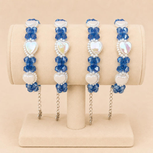PURE HEART handmade bracelet with blue and white beads and stainless steel clasp