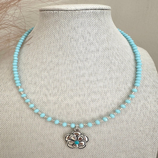 SILVER-BLUE BLOSSOM Handmade Necklace