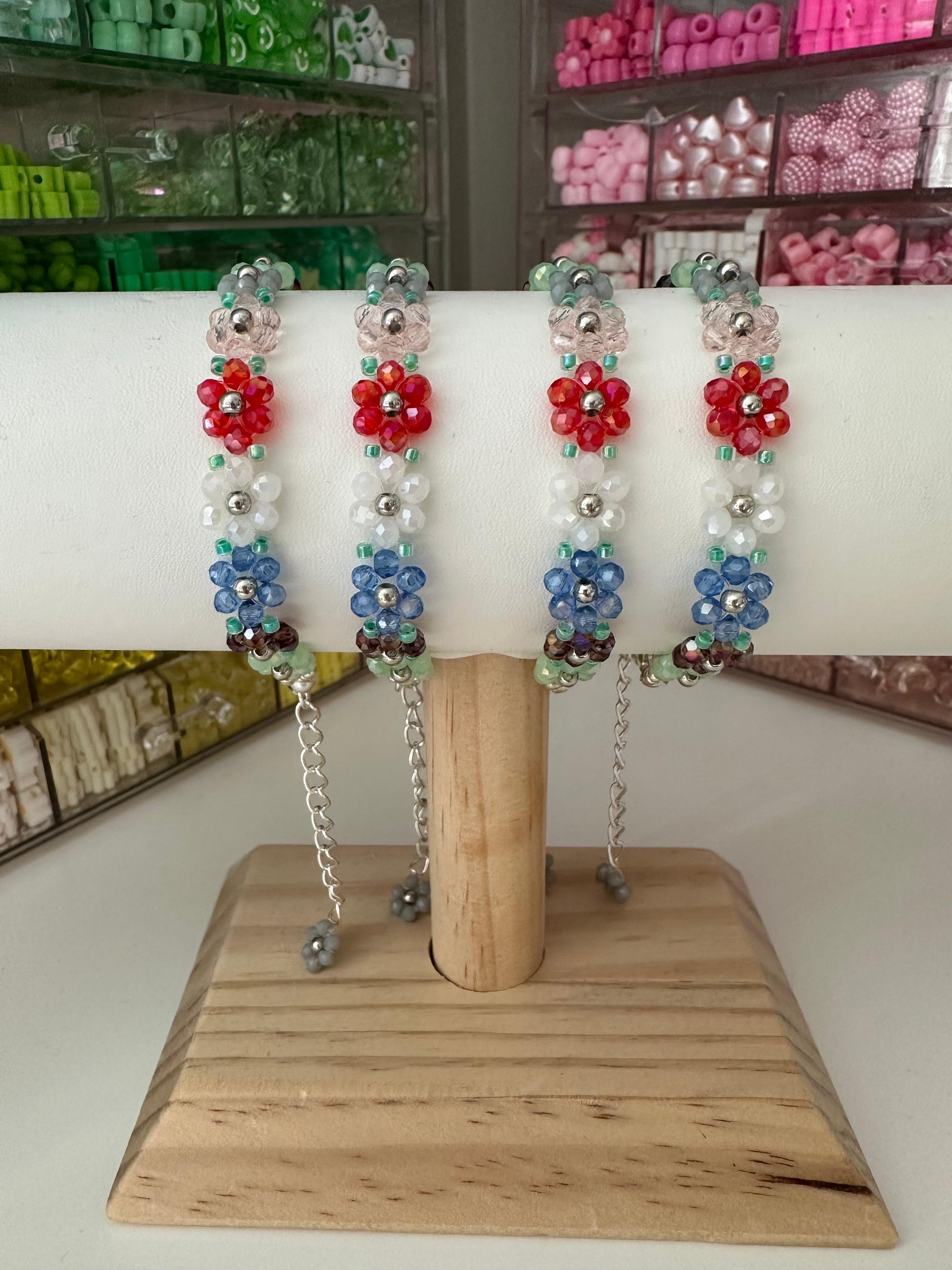 FLORAL GLASS BEAD Handmade Bracelet