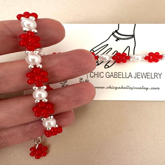 RED FLOWERETTE Handmade Bracelet 