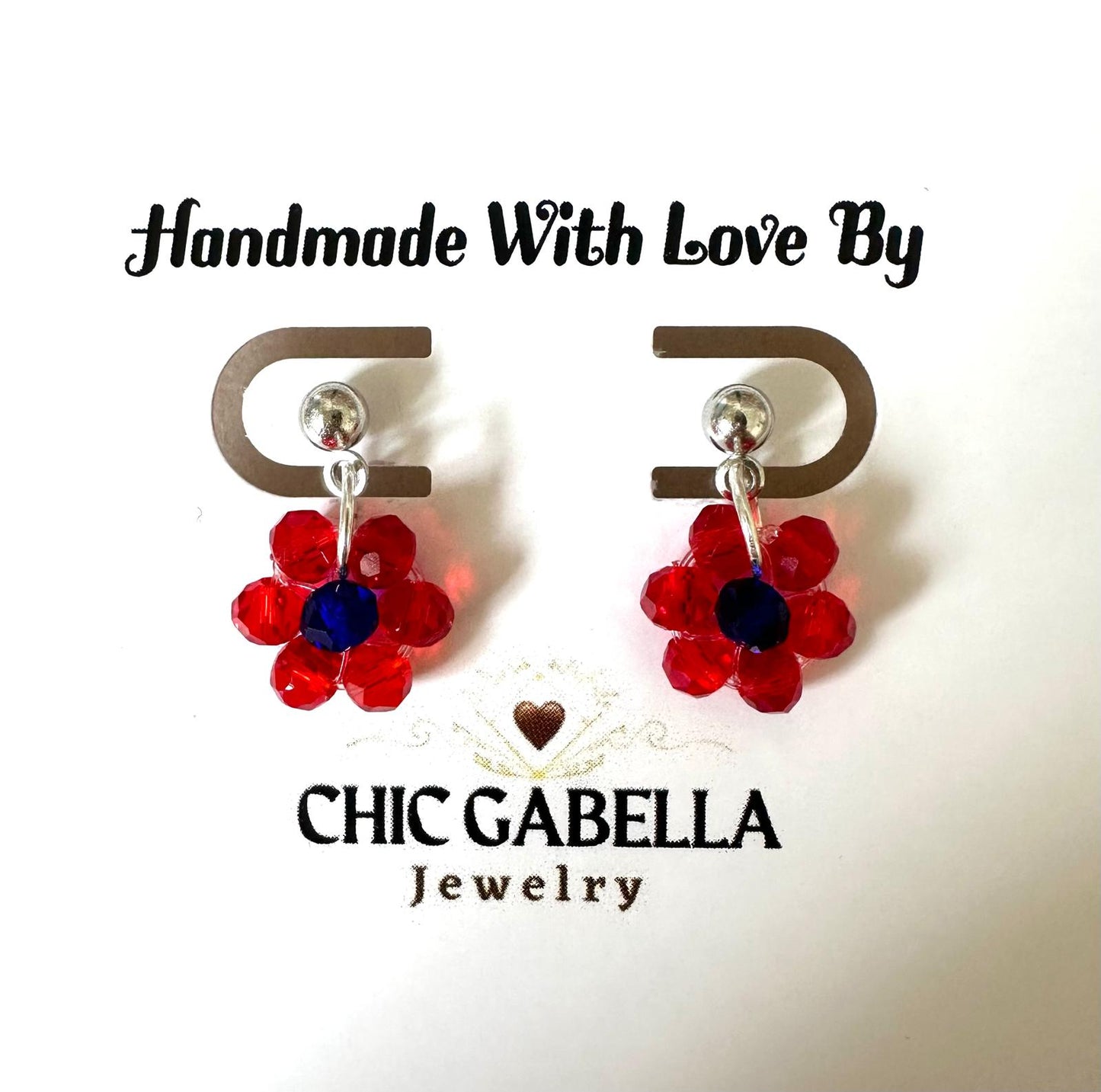 Handmade Daisy Bloom Silver Earrings with glass beads and stainless steel posts