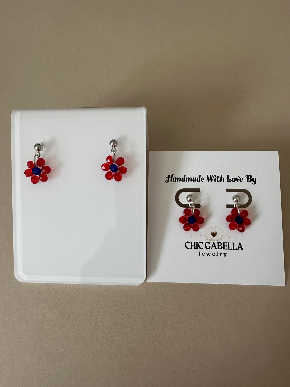 Handmade Daisy Bloom Silver Earrings with glass beads and stainless steel posts