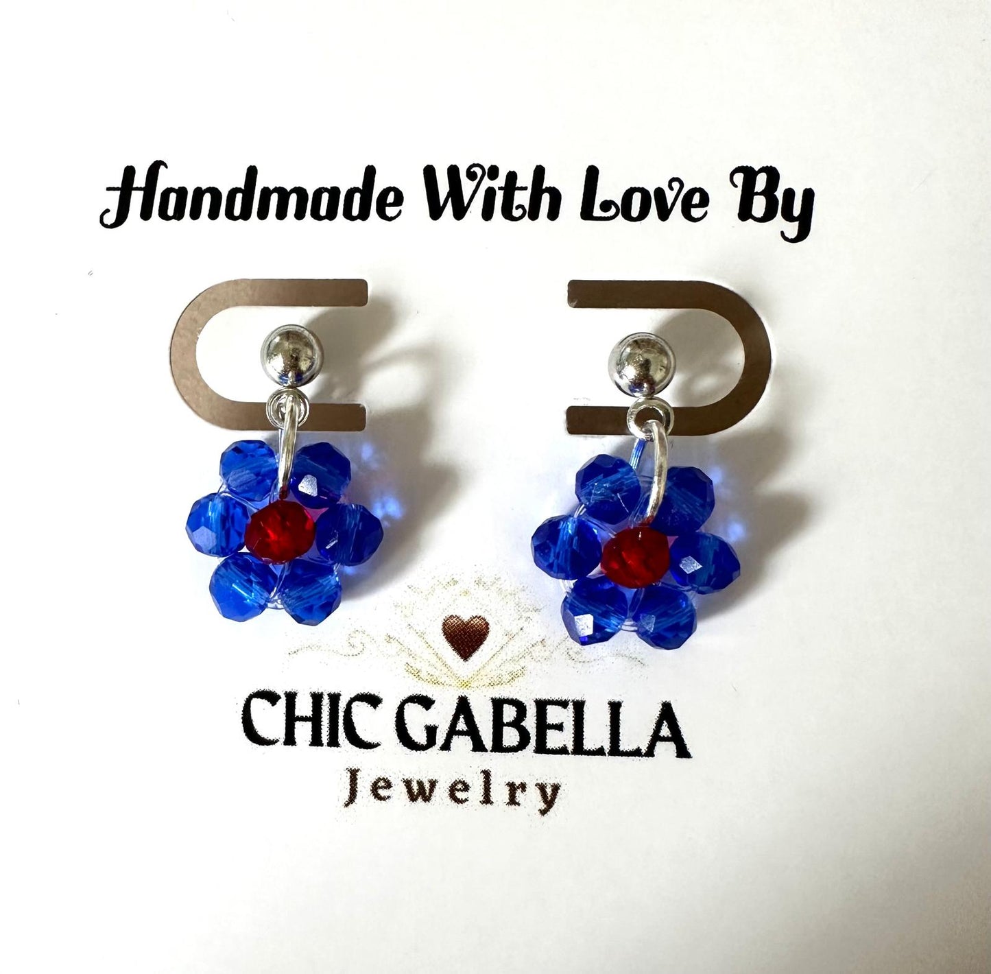 Handmade Daisy Bloom Silver Earrings with glass beads and hypoallergenic posts