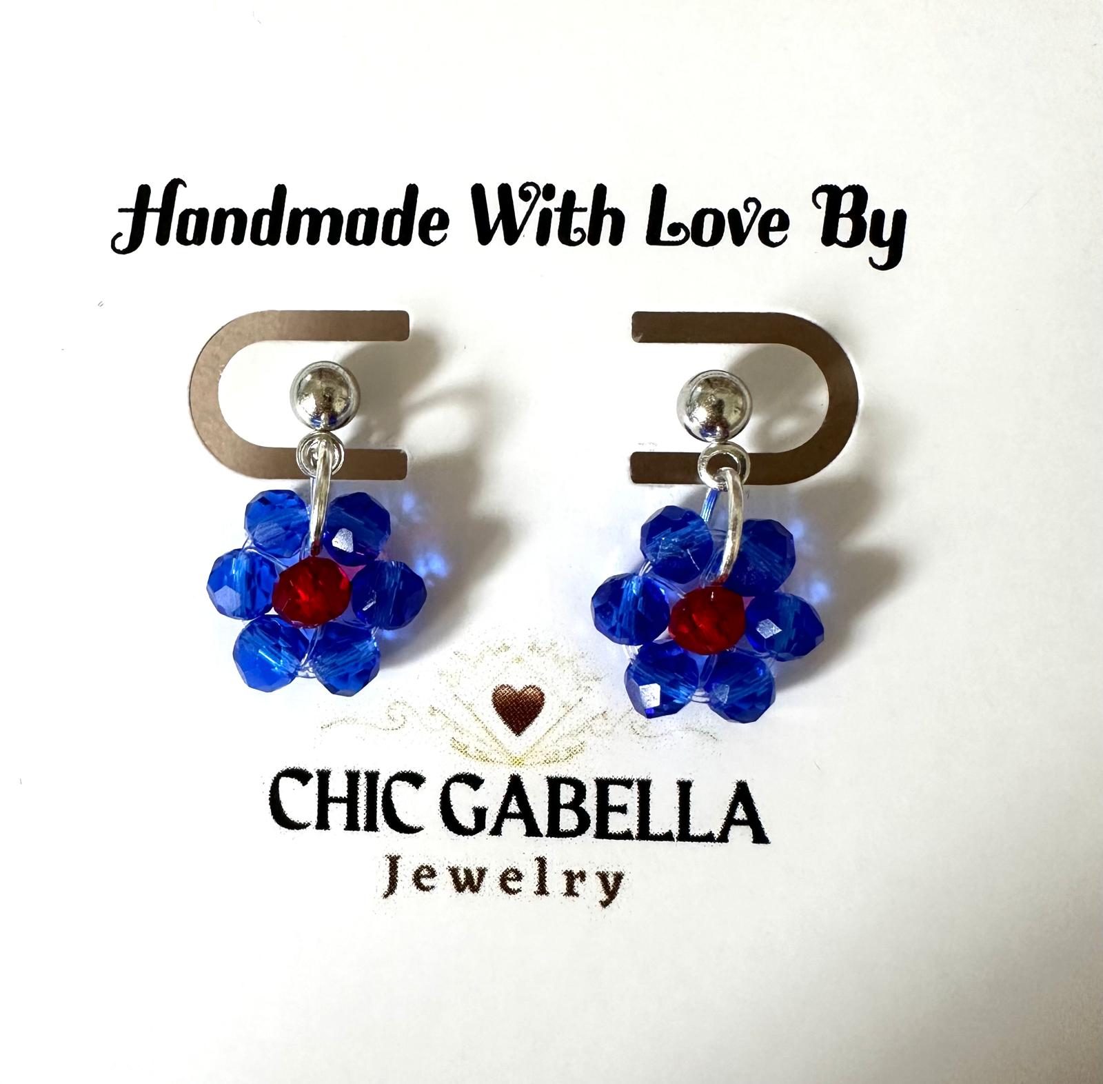 Handmade Daisy Bloom Silver Earrings with glass beads and hypoallergenic posts