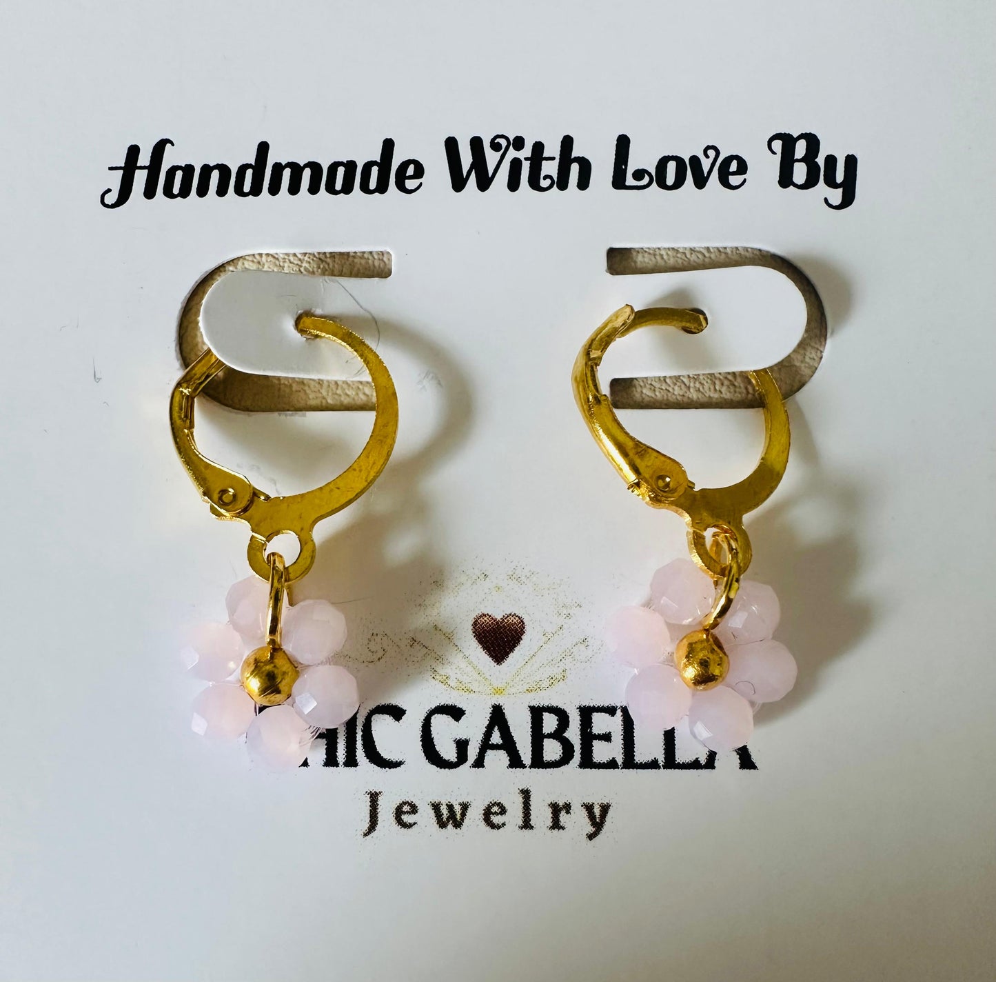 Floral Bloom handmade earrings with faceted glass beads and gold-tone leverback hoops