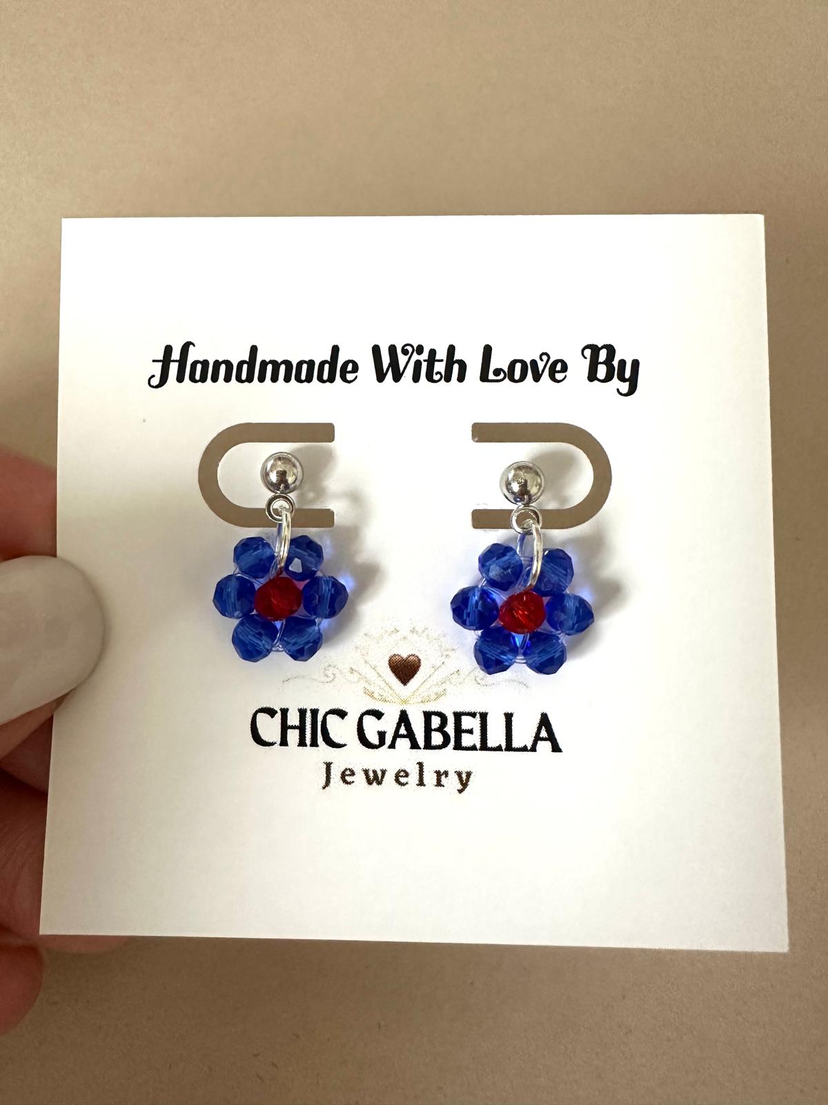Handmade Daisy Bloom Silver Earrings with delicate glass bead floral design on hypoallergenic stainless steel posts