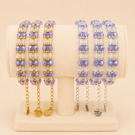Purple elegance handmade bracelet with gold or silver beads and extension chain