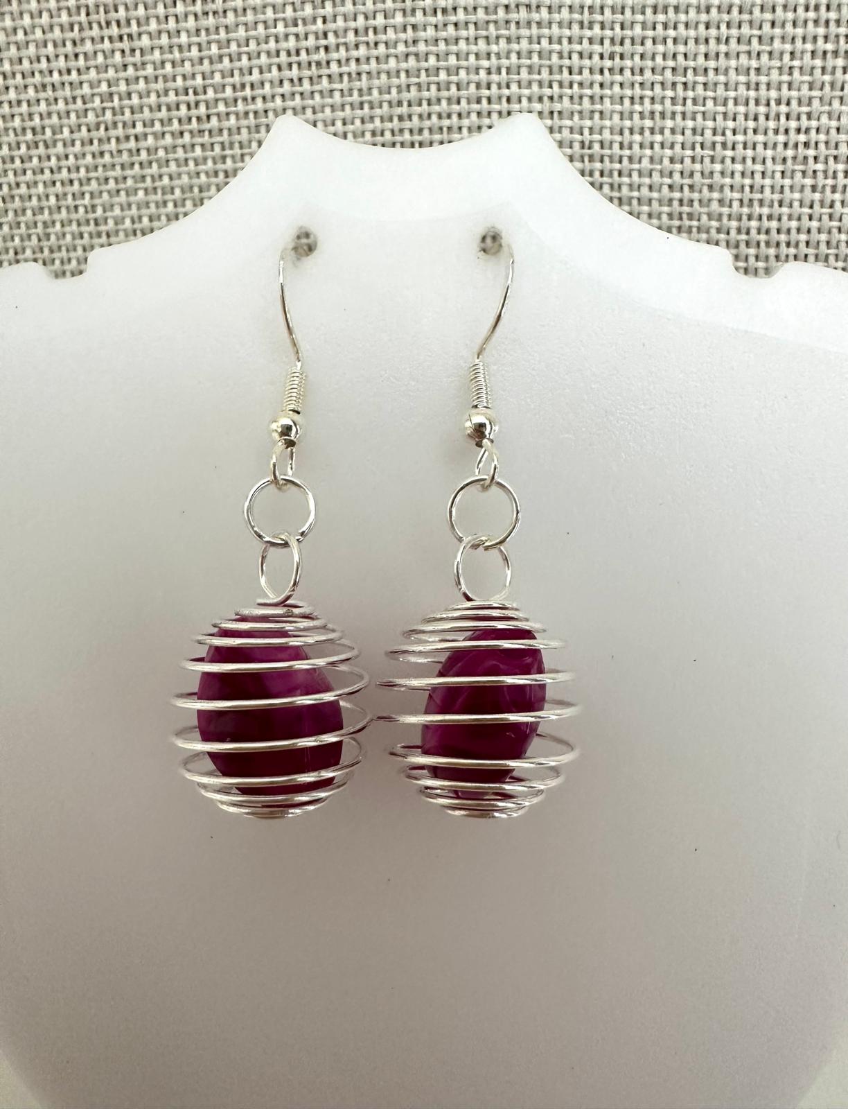 SPIRALED FUCHSIA PASSION Silver Earrings 