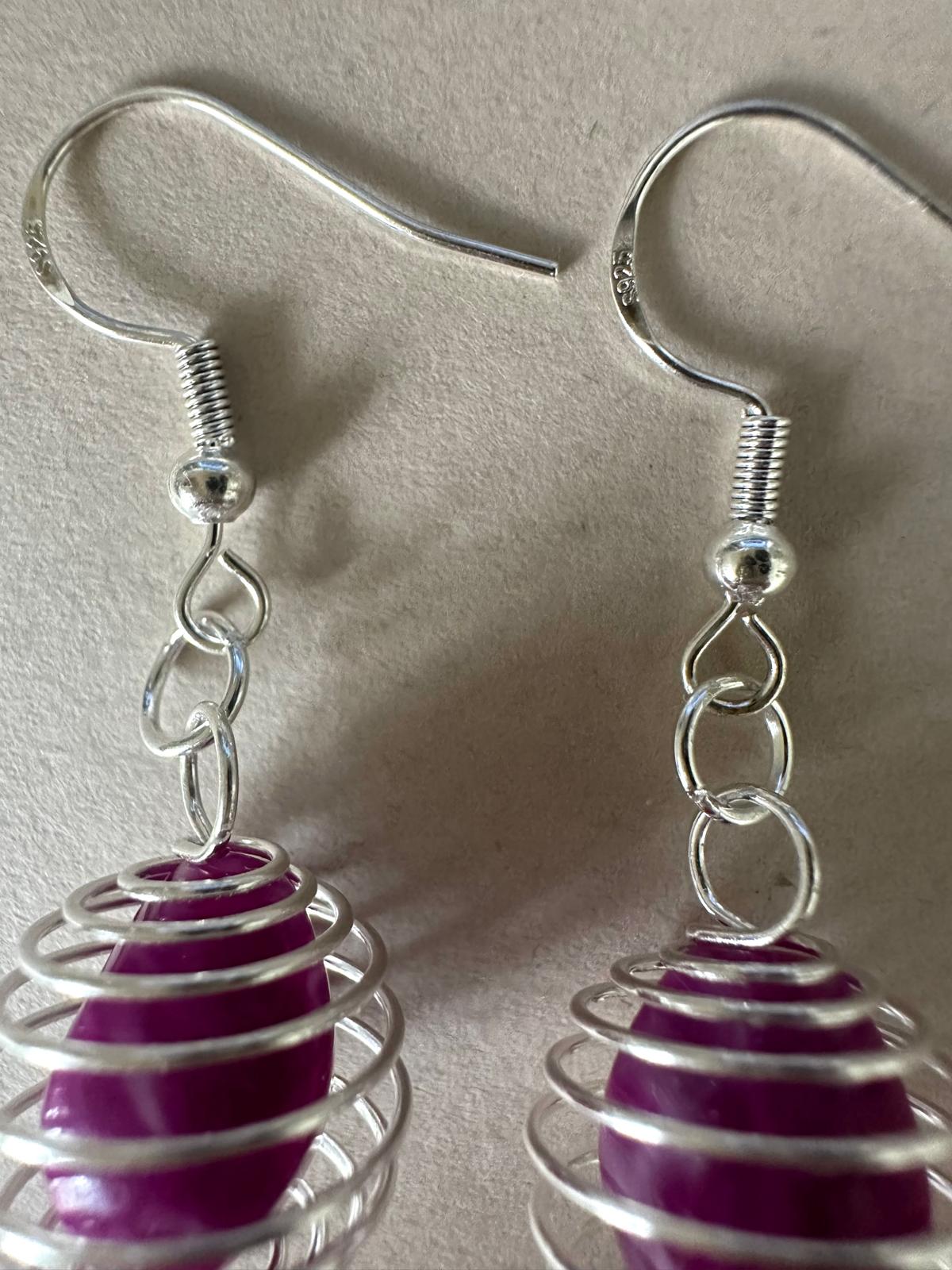 SPIRALED FUCHSIA PASSION Silver Earrings 