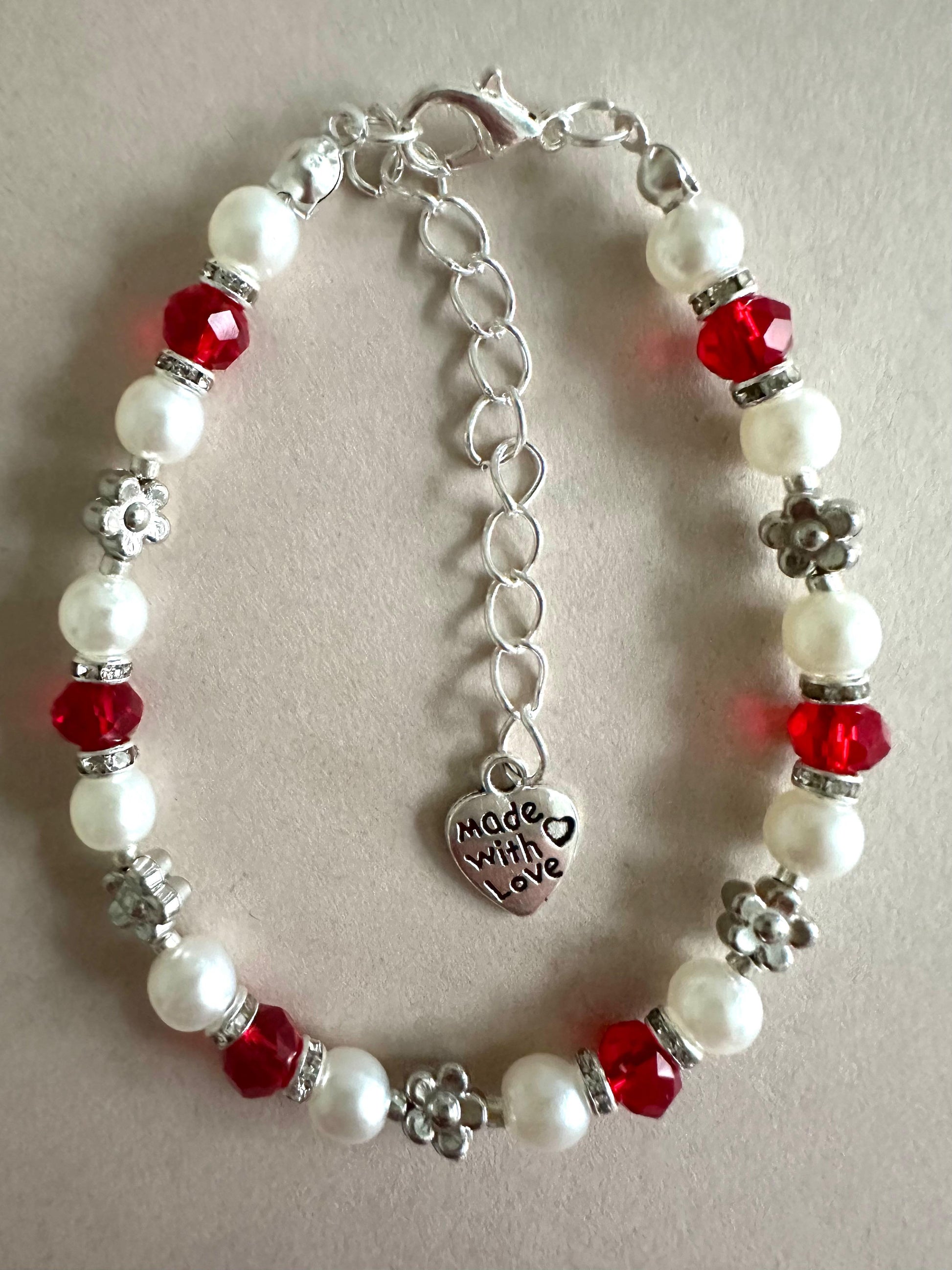 PEARL and CRYSTAL GLOW Handmade Bracelet - Red and Blue Options