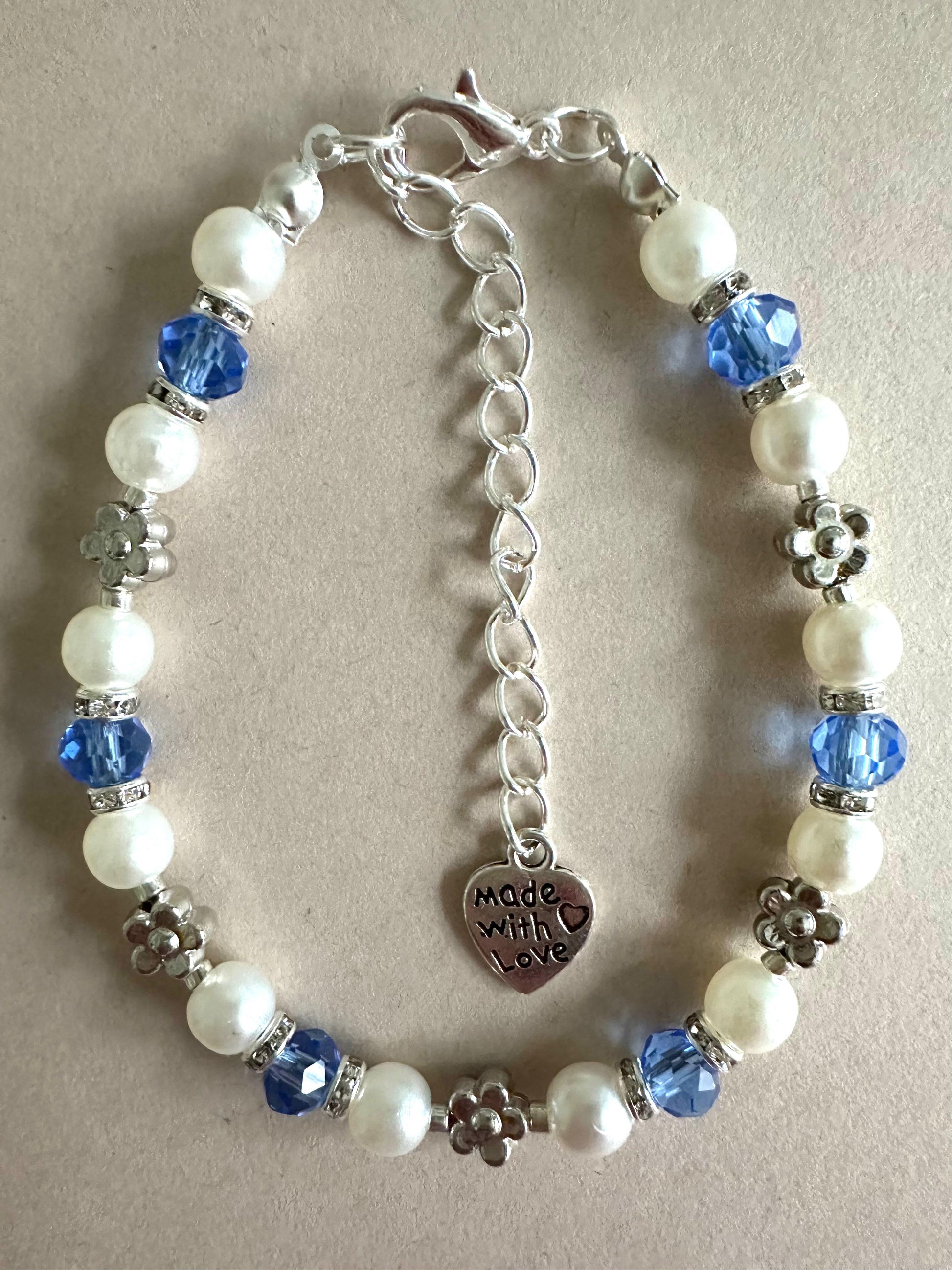 PEARL and CRYSTAL GLOW Handmade Bracelet - Red and Blue Options