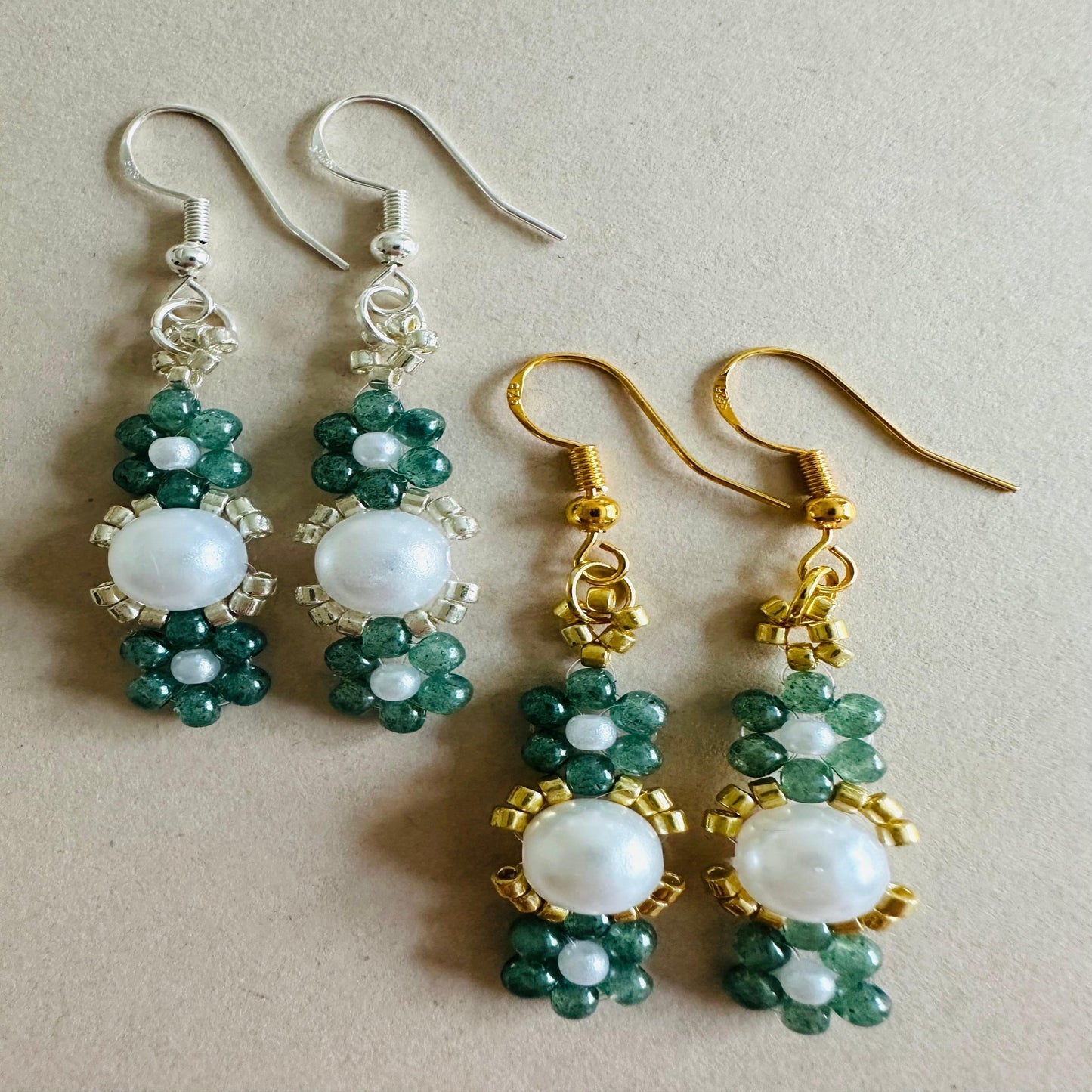 MYSTIC GARDEN PEARL Handmade Earrings - Gold or Silver Options
