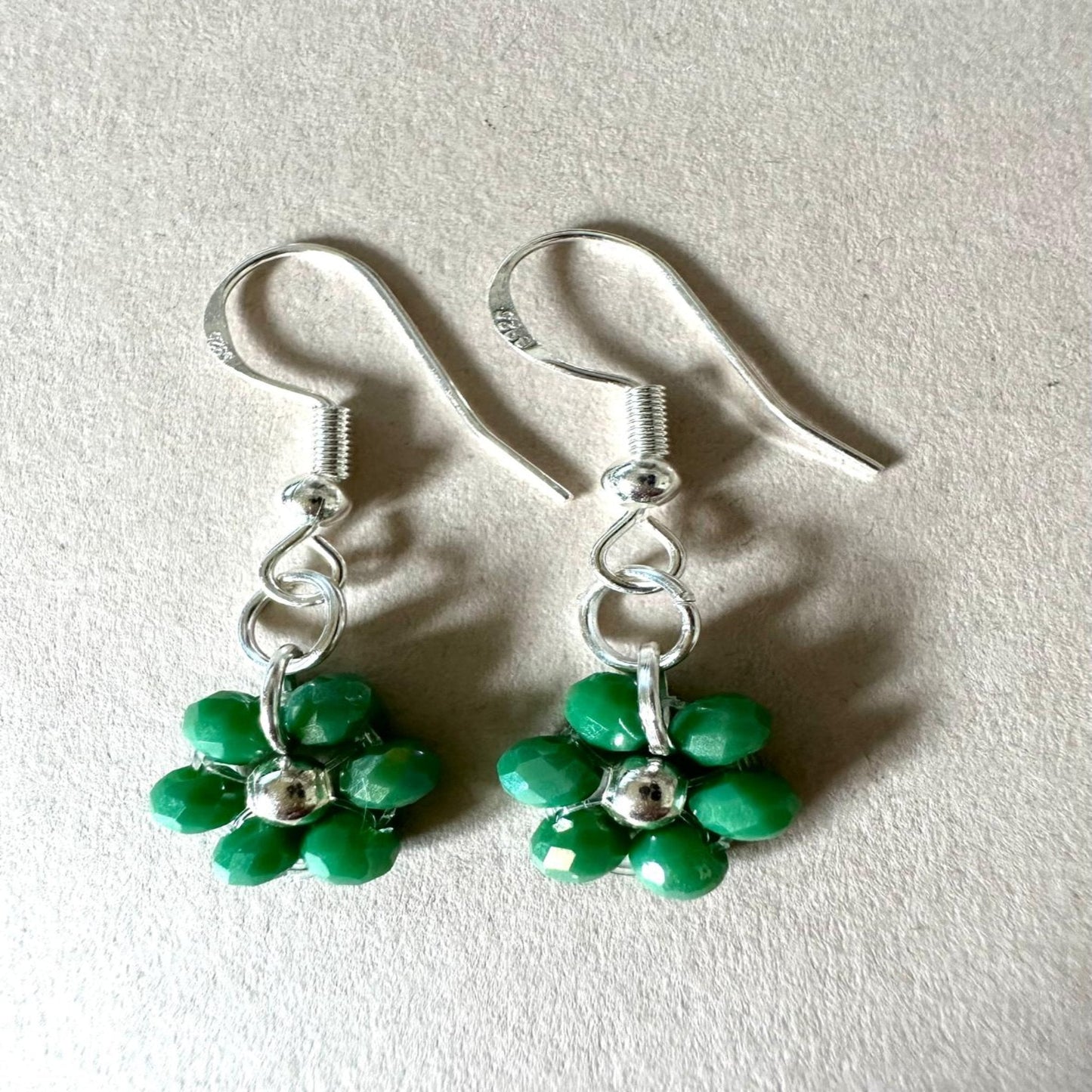 GREEN BLOOM OCEAN Handmade Silver Earrings 