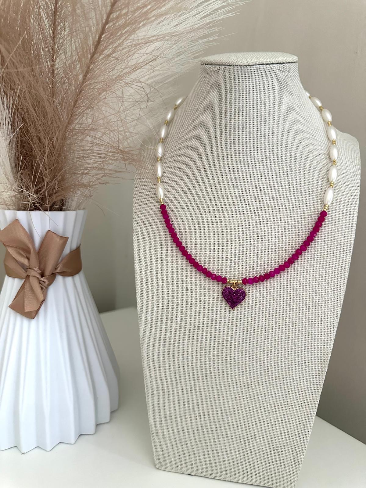 PEARLY FUCHSIA LOVE Handmade Necklace 