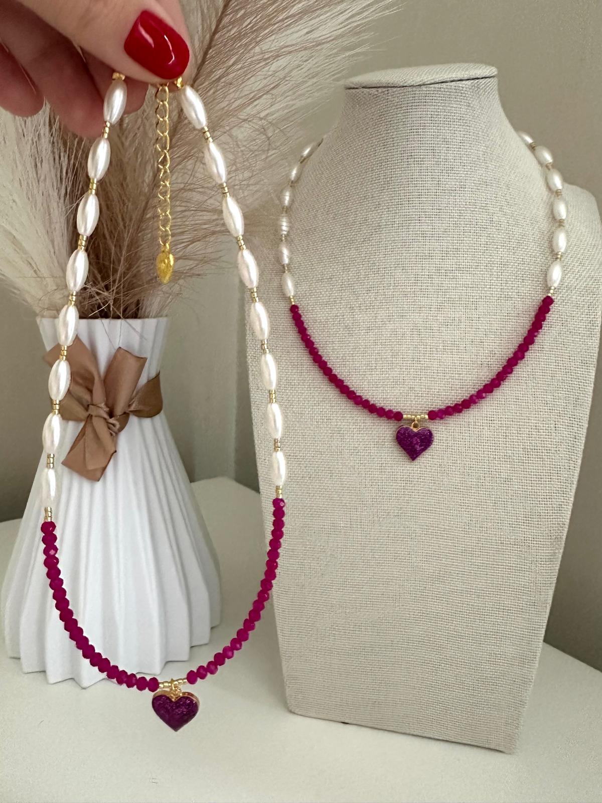 PEARLY FUCHSIA LOVE Handmade Necklace 