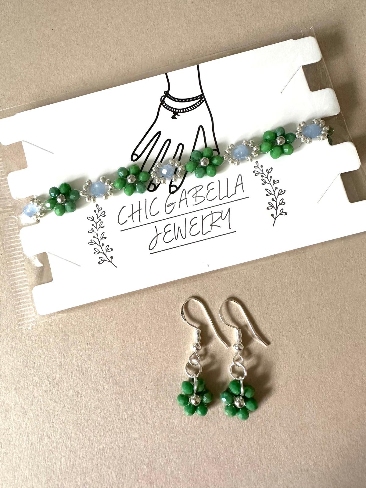 GREEN BLOOM OCEAN Handmade Silver Earrings 