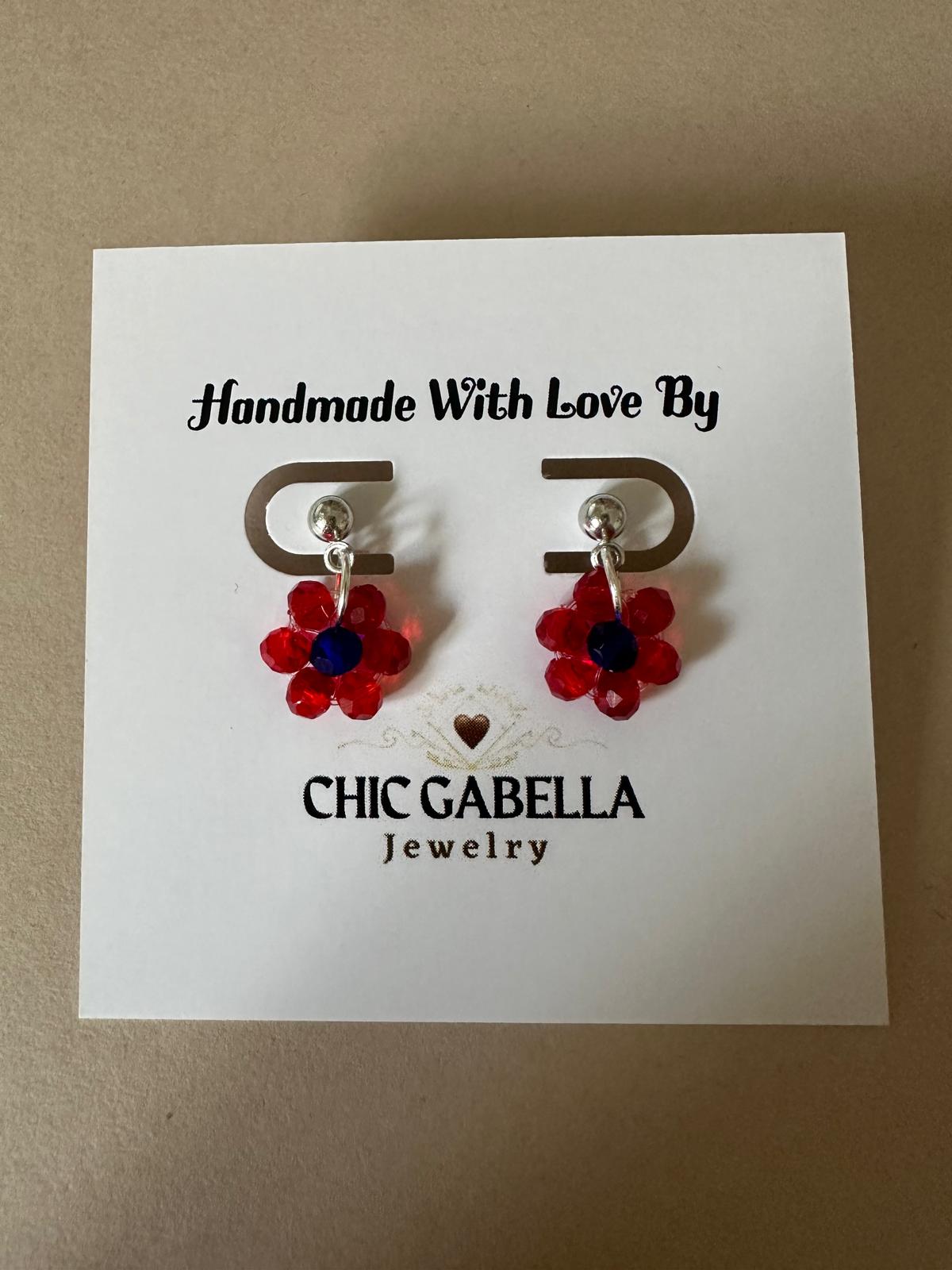 RED DAISY Handmade Silver Stud Earrings 