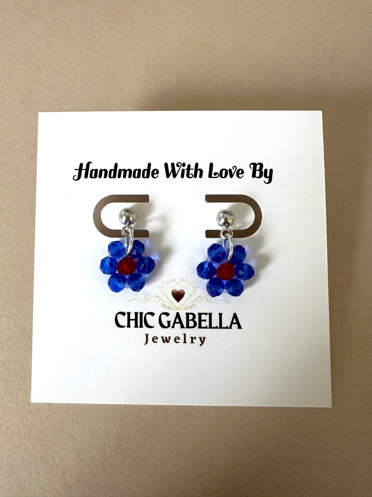 BLUE DAISY Handmade Silver Stud Earrings 