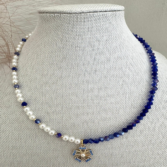 MIDNIGHT PEARL BLOSSOM Handmade Necklace