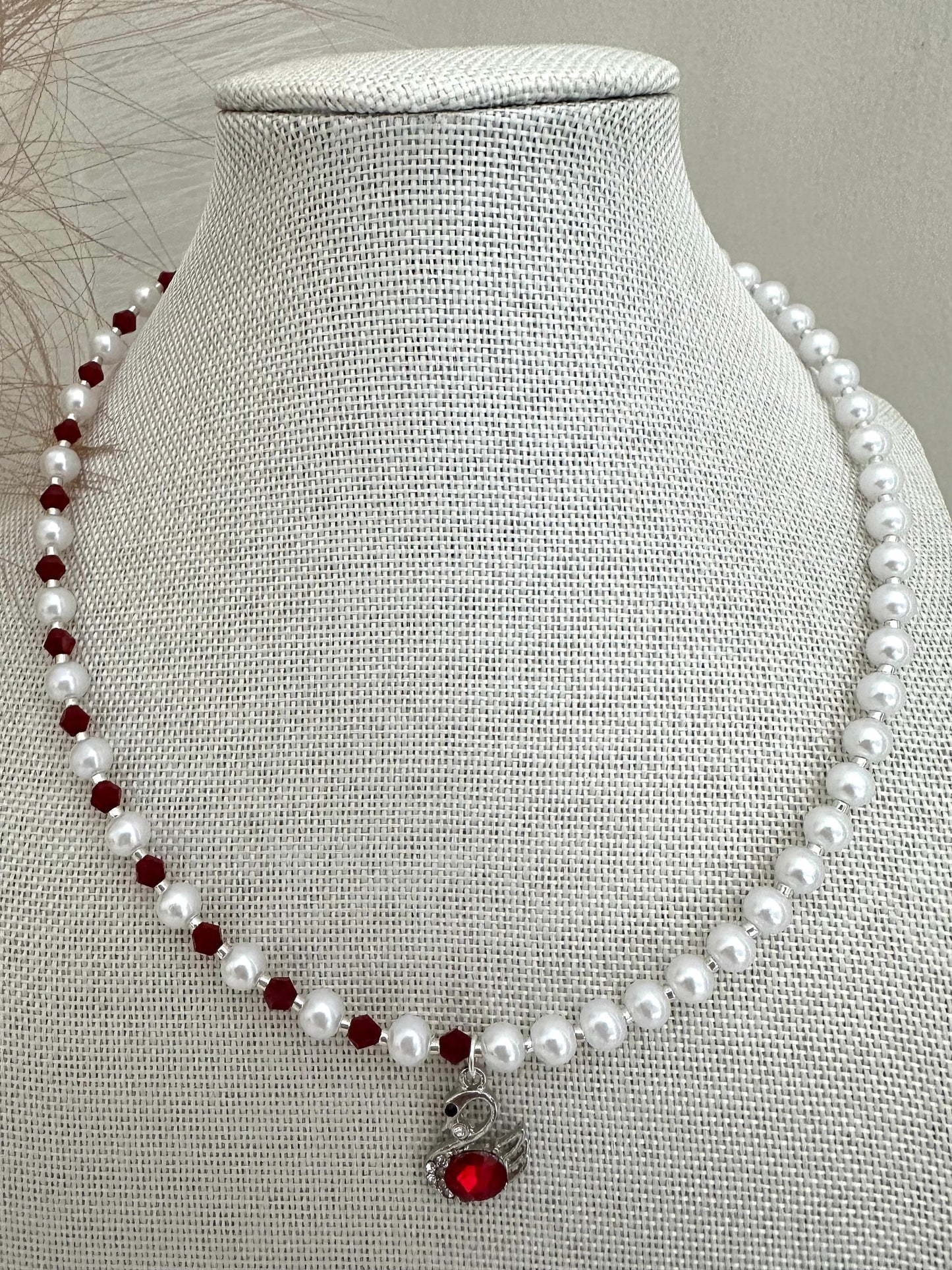 ELEGANT PEARL SWAN Necklace - Red And Turquoise Variants Available