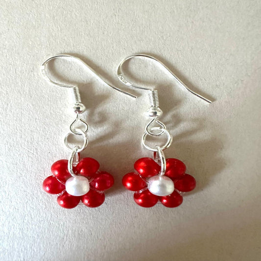 RED GARDEN DELIGHT Handmade Silver Earrings