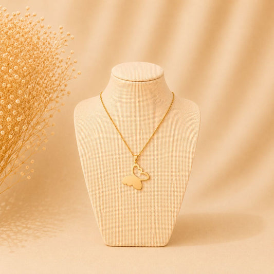 Golden stainless steel butterfly necklace with 43cm chain and 2.2cm pendant