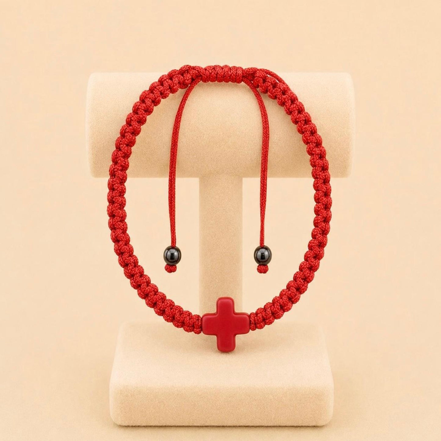 Red Cross satin handmade bracelet with adjustable sliding knot and bold red cross charm
