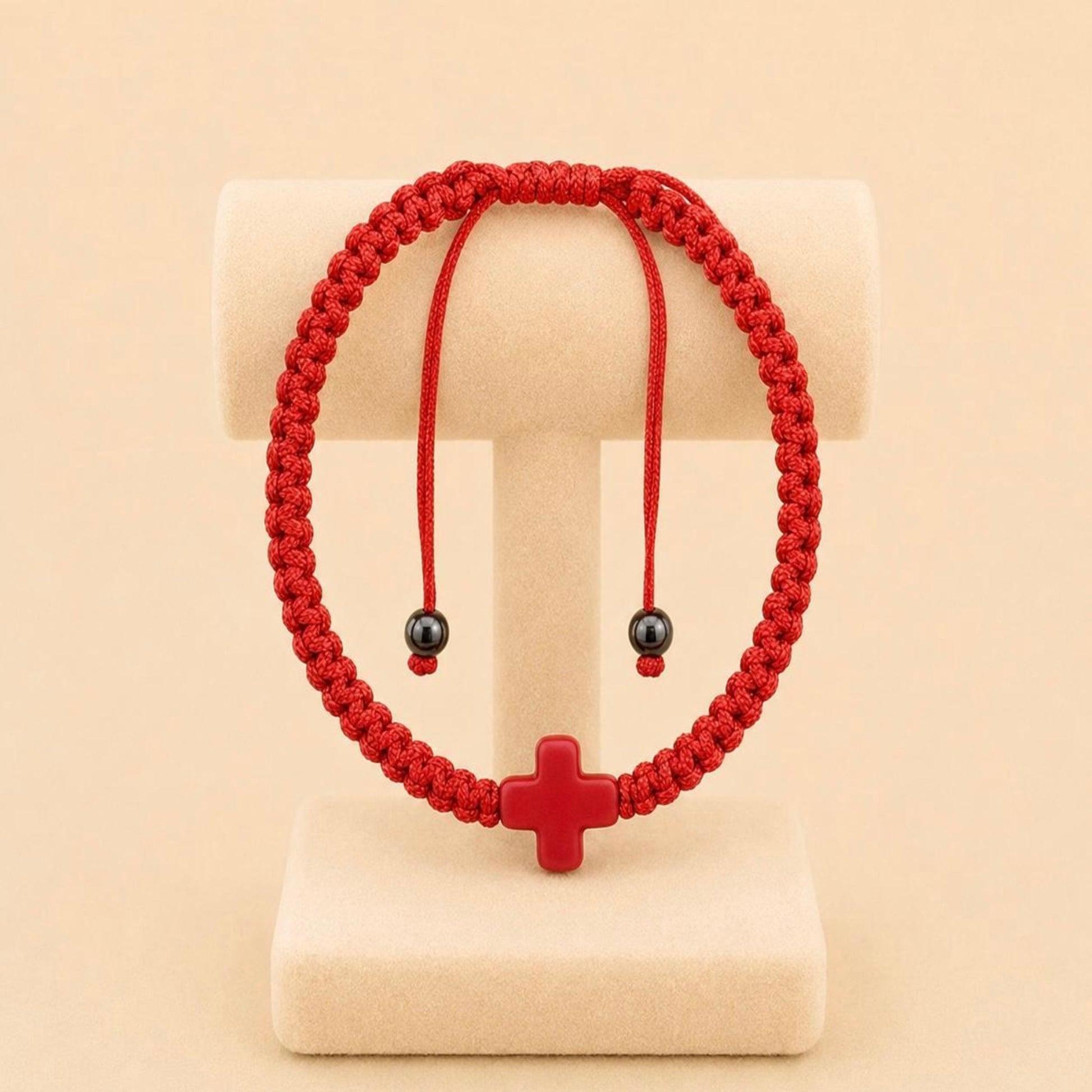 Red Cross satin handmade bracelet with adjustable sliding knot and bold red cross charm
