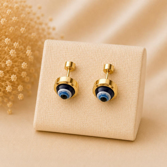 18K gold-plated eyeball stud earrings in gold color, elegant and trendy design