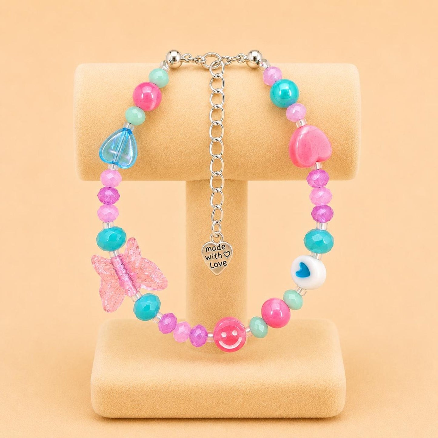 Pastel Dream handmade bracelet with colorful glass and acrylic beads on nylon string