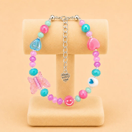 Pastel Dream handmade bracelet with colorful glass and acrylic beads on nylon string