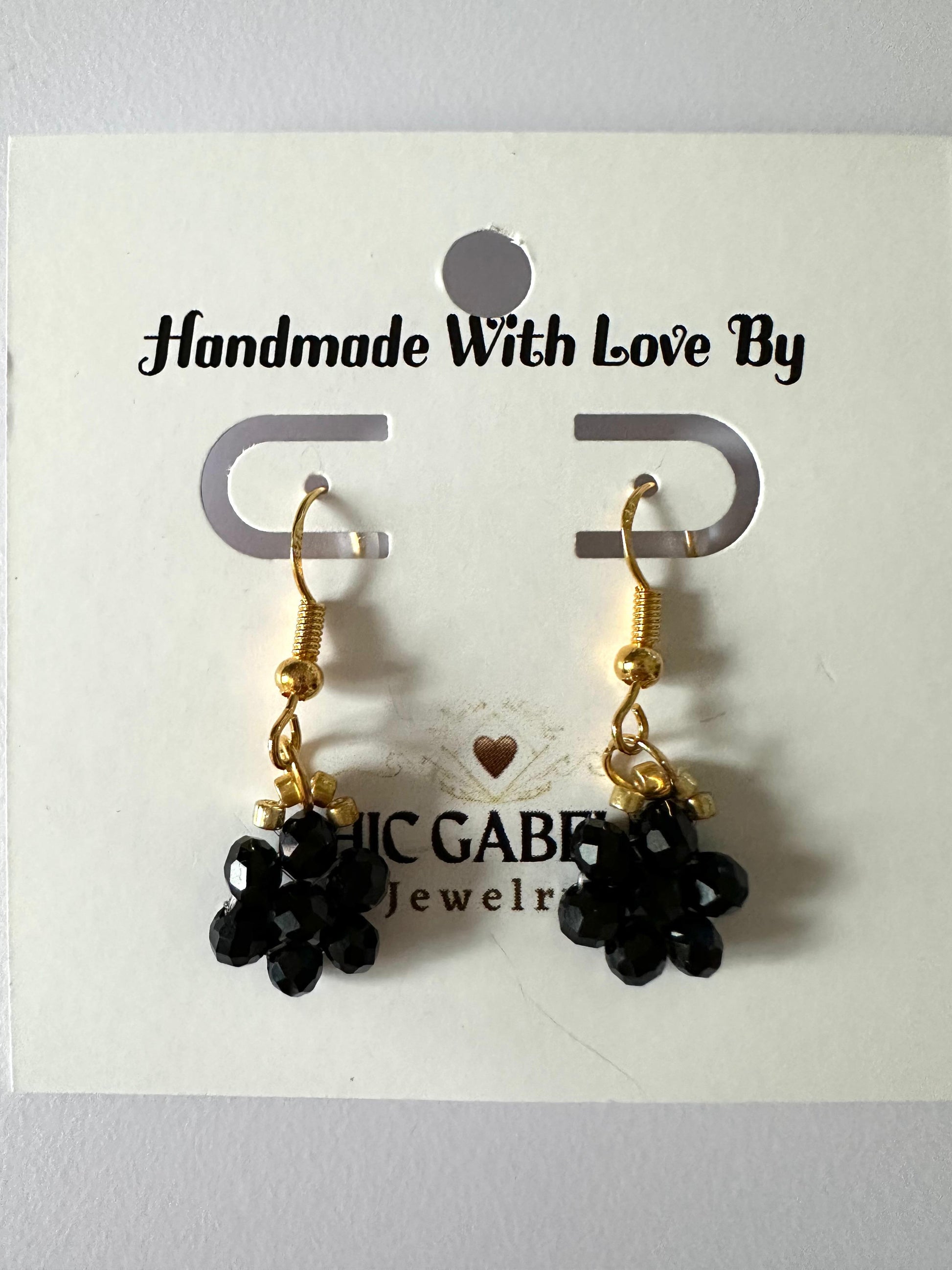 Handmade flower blossom earrings with faceted crystal beads and gold-tone accents