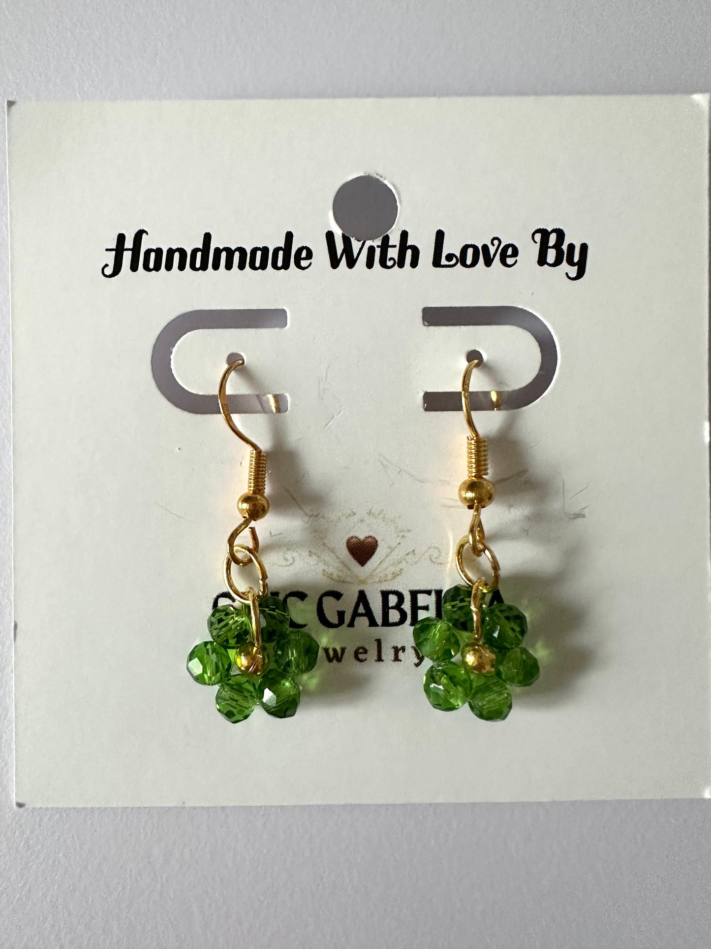 Handmade flower blossom earrings with faceted crystal beads and 18K gold-plated hooks